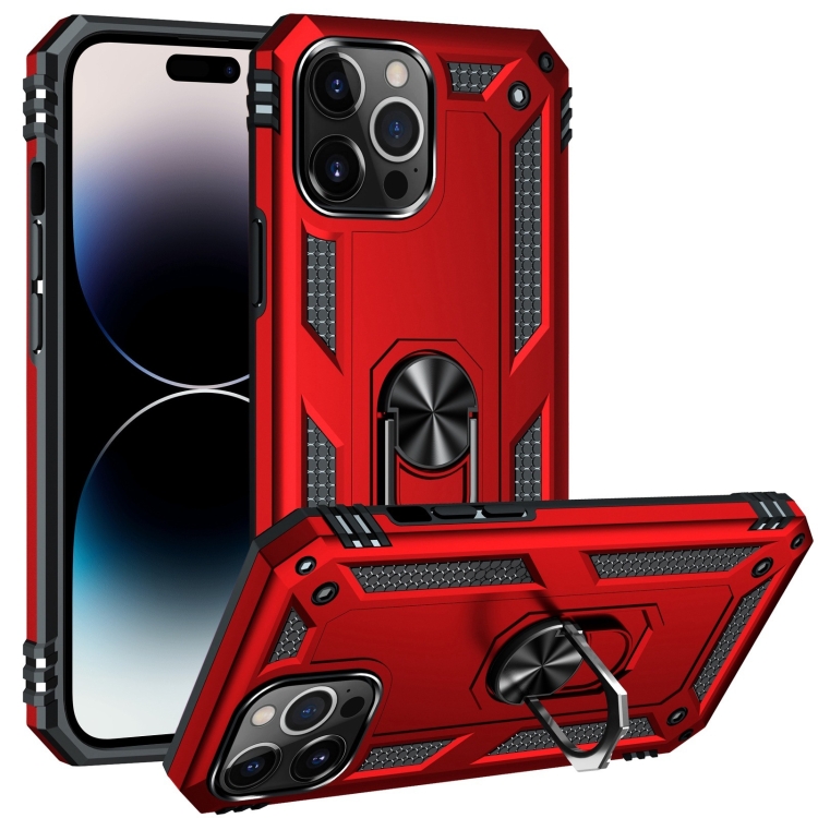 E-shop RING Obal s držiakom pre Apple iPhone 14 Pro červený