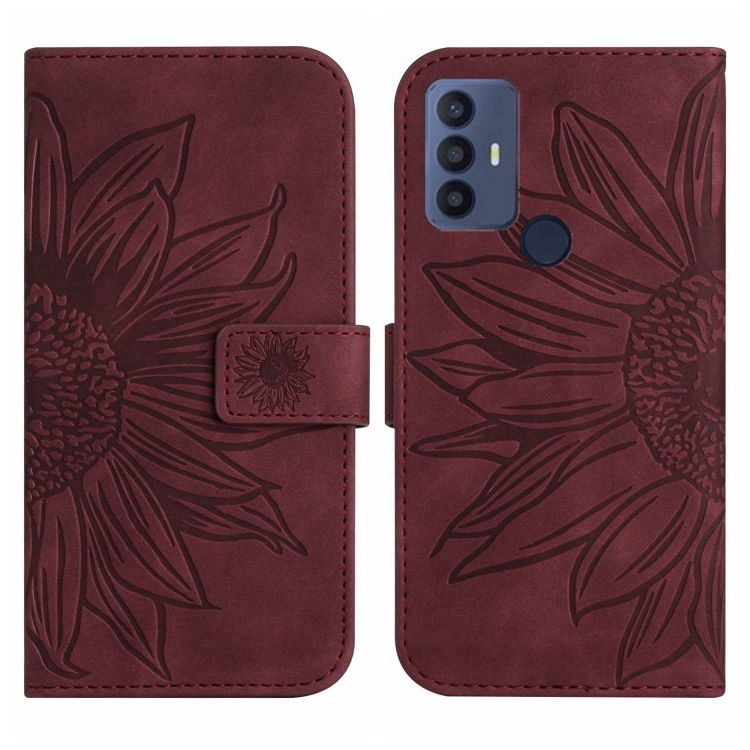 E-shop ART SUNFLOWER Peňaženkové puzdro s remienkom TCL 30 SE bordové
