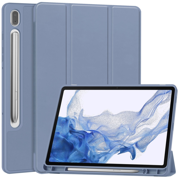 E-shop LEATHER Zaklápací obal pre Samsung Galaxy Tab S9 šedo-modrý