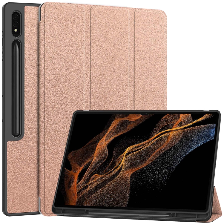E-shop LEATHER Zaklápací obal pre Samsung Galaxy Tab S9 Ultra / Tab S10 Ultra ružovozlatý