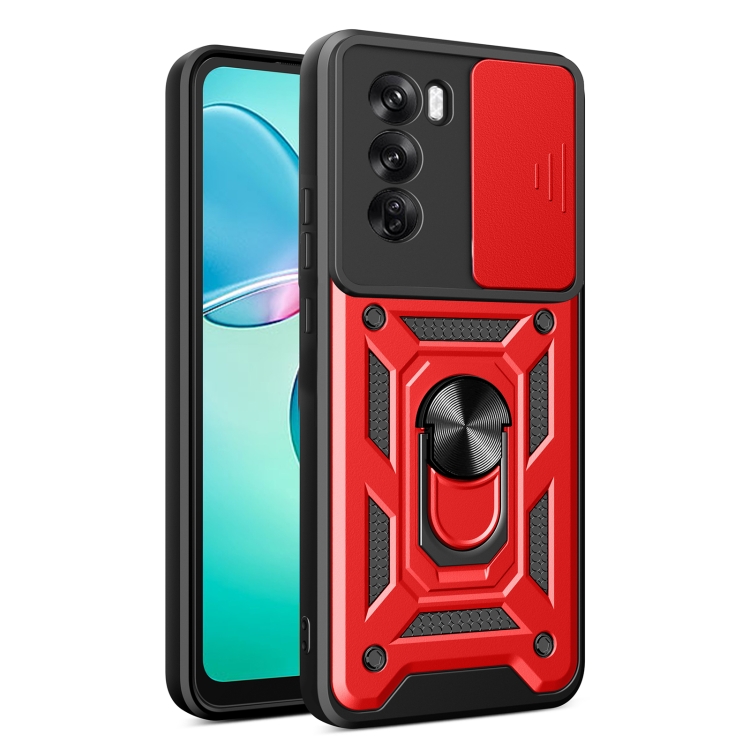 E-shop RING CAMERA Kryt s držiakom pre Oppo Reno12 Pro 5G červený