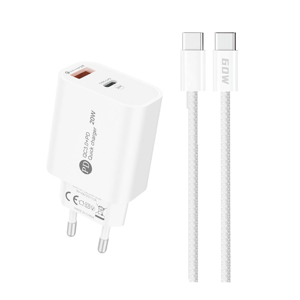 E-shop A6MaxL 20W Sieťová nabíjačka s káblom USB-C biela