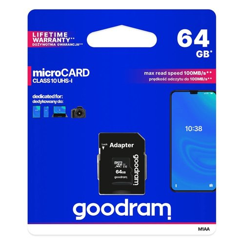 Pamäťová karta GOODRAM microSDHC 64GB UHS-I + adaptér (M1AA-0640R)12