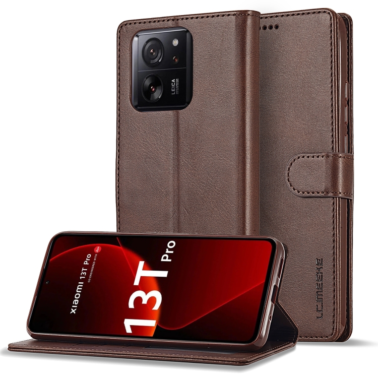 E-shop IMEEKE Peňaženkový obal pre Xiaomi 13T / 13T Pro tmavohnedý
