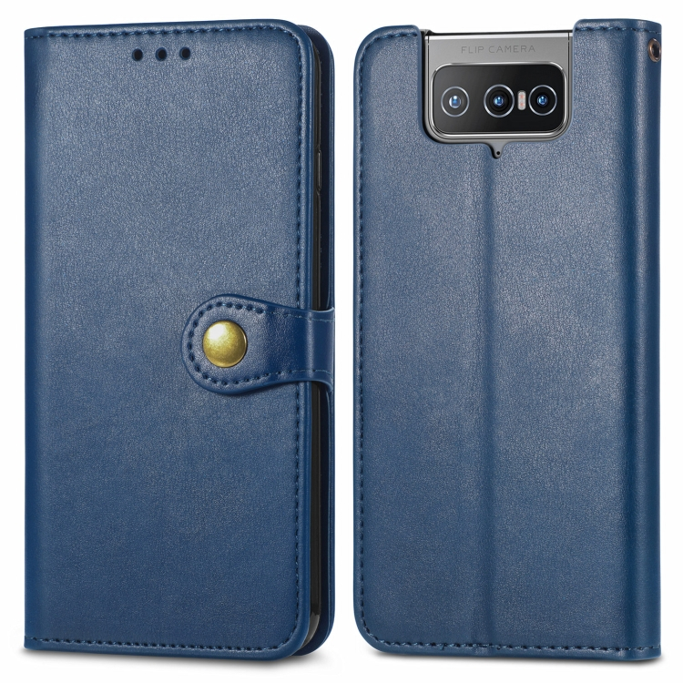 FORCELL LEATHER BUCKLE Peňaženkový obal Asus Zenfone 8 Flip (ZS672KS) modrý
