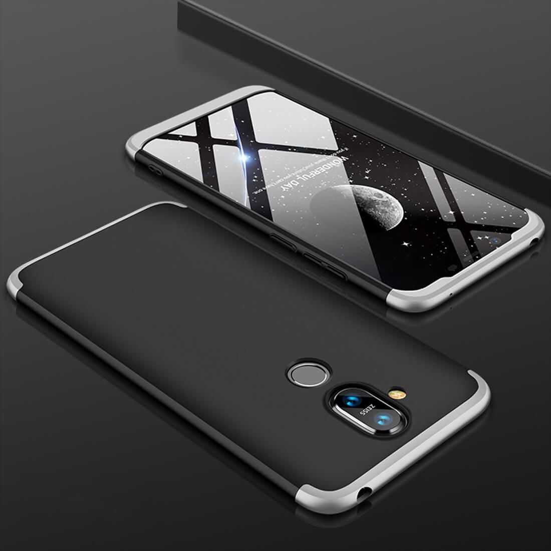 E-shop 360° ochranný kryt Nokia 8.1 čierny (strieborný)