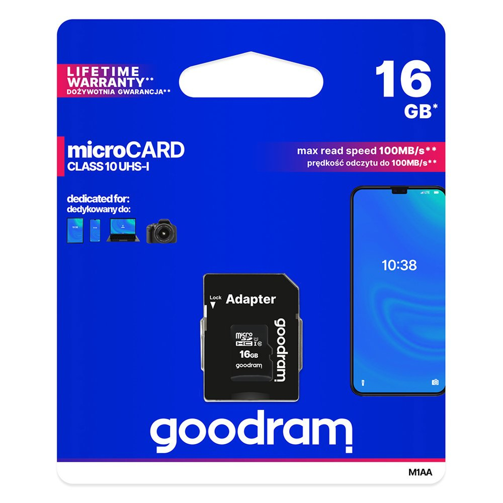 Pamäťová karta GOODRAM microSDHC 16GB UHS-I + adaptér (M1AA-0160R11)