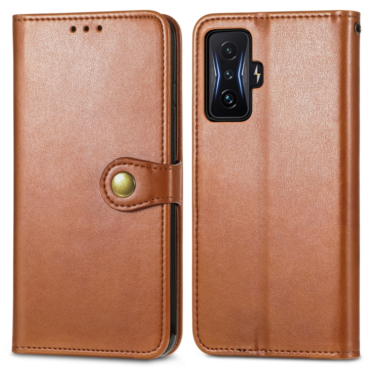 E-shop LEATHER BUCKLE Peňaženkový obal Xiaomi Poco F4 GT hnedý