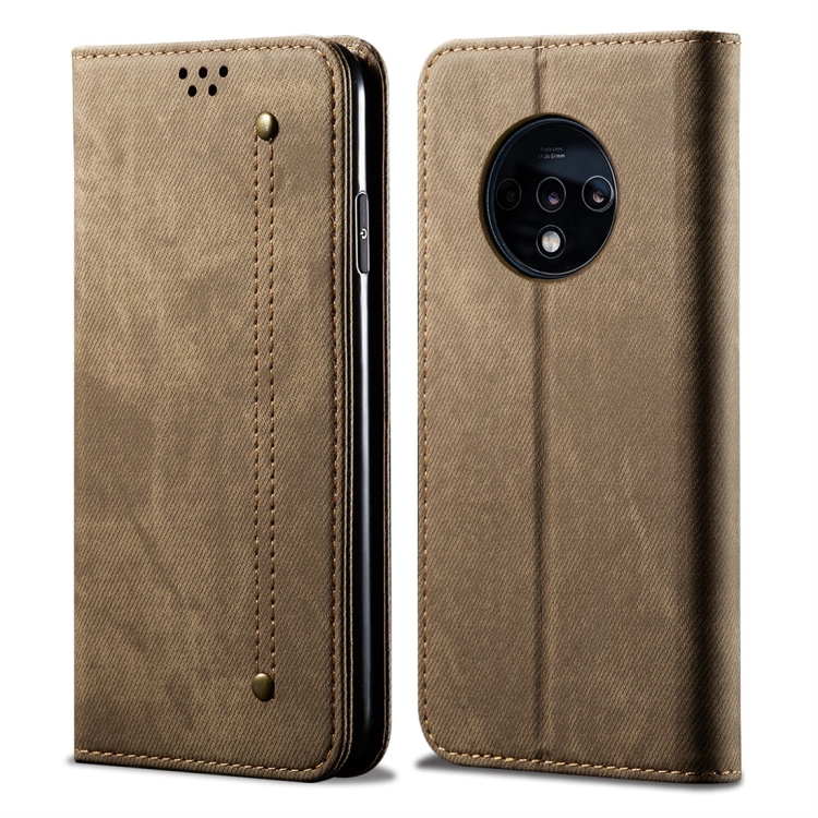 E-shop DENIM Peňaženkový kryt pre OnePlus 7T šedohnedý