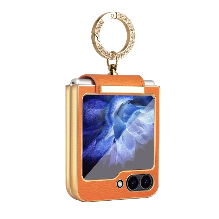 E-shop LEATHER Kryt s držiakom pre Samsung Galaxy Z Flip7 FE 5G / Flip6 5G oranžový
