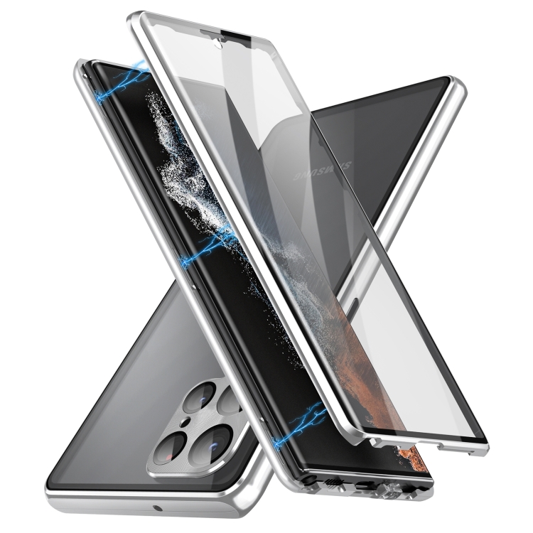 E-shop Magnetický kryt 360 pre Samsung Galaxy S24 Ultra 5G strieborný