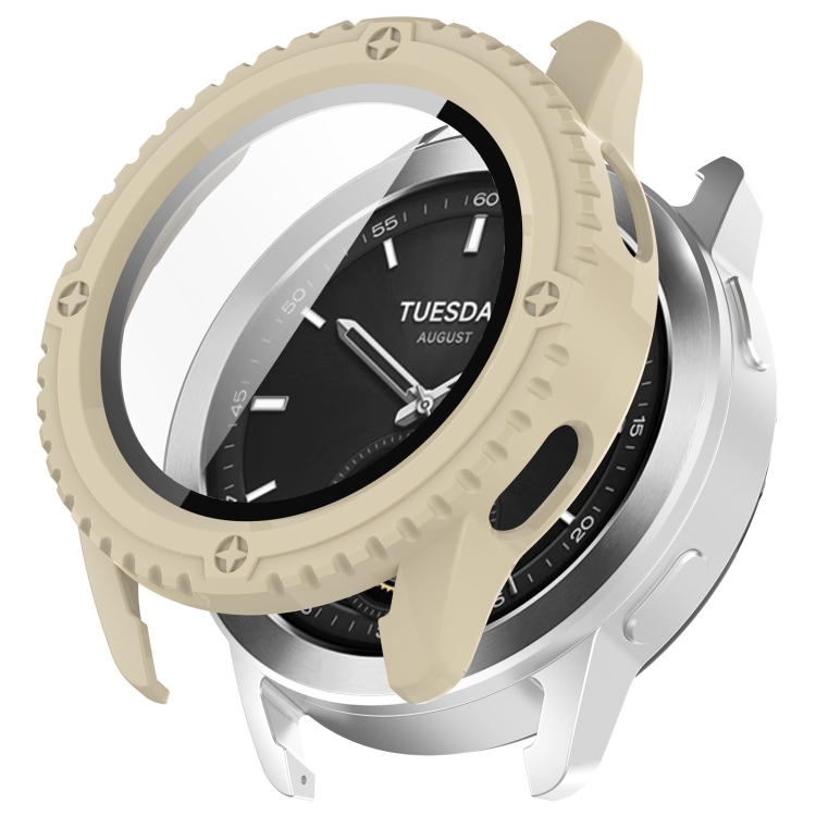 E-shop PC FULL COVER Plastový kryt so sklom pre Xiaomi Watch S3 béžový