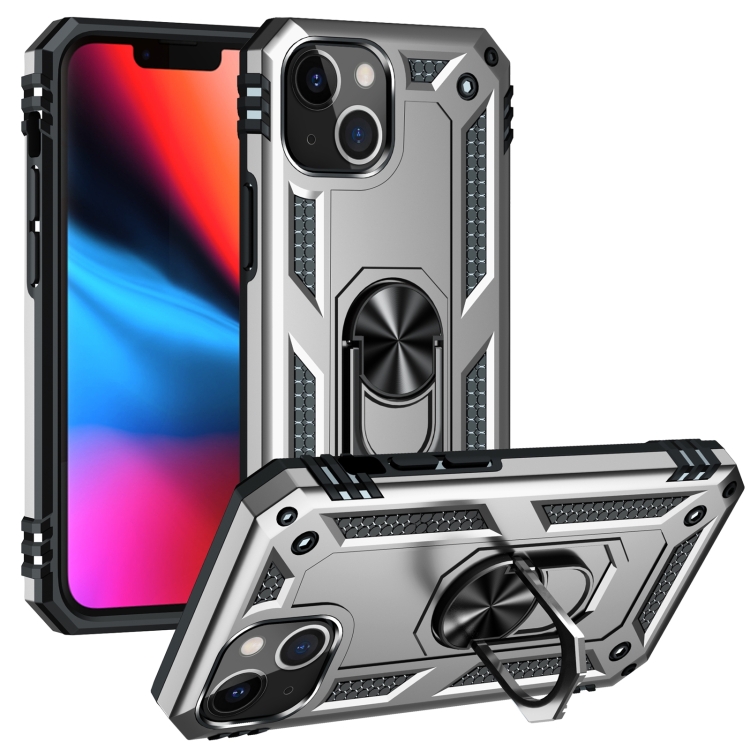 E-shop RING Obal s držiakom pre Apple iPhone 14 Plus strieborný