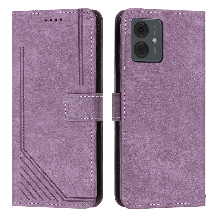 E-shop STRIPE Peňaženkové puzdro s remienkom Motorola Moto G14 fialové