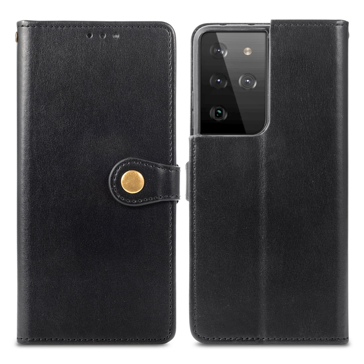 E-shop LEATHER BUCKLE Peňaženkový obal Samsung Galaxy S21 Ultra 5G čierny